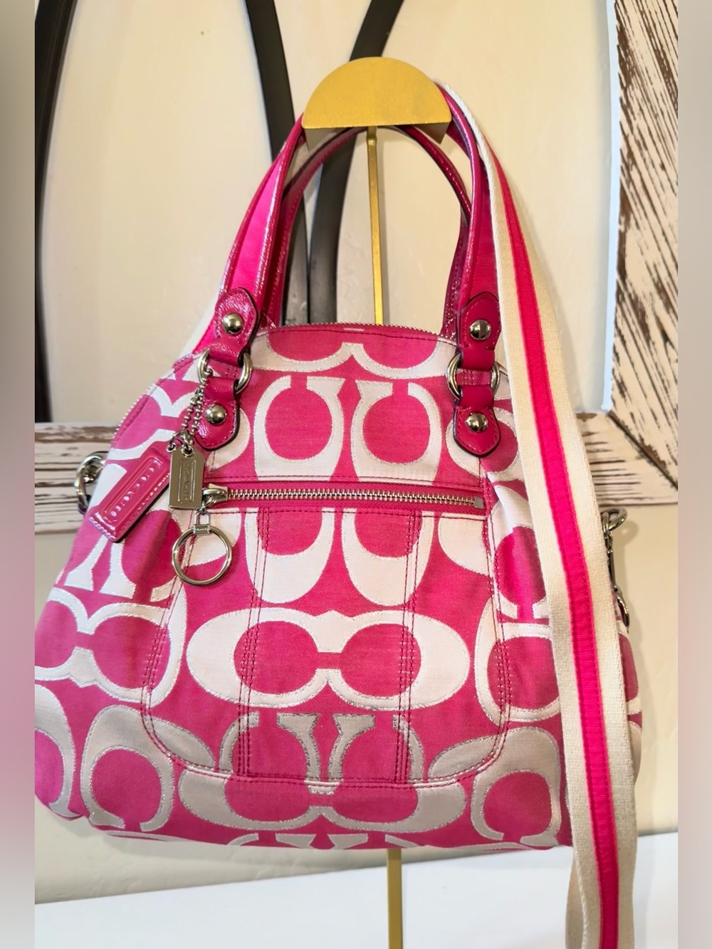 Coach 2012 Poppy Signature Lurex C Outline Satchel Bag 18709M - EUC - Picture 3 of 16